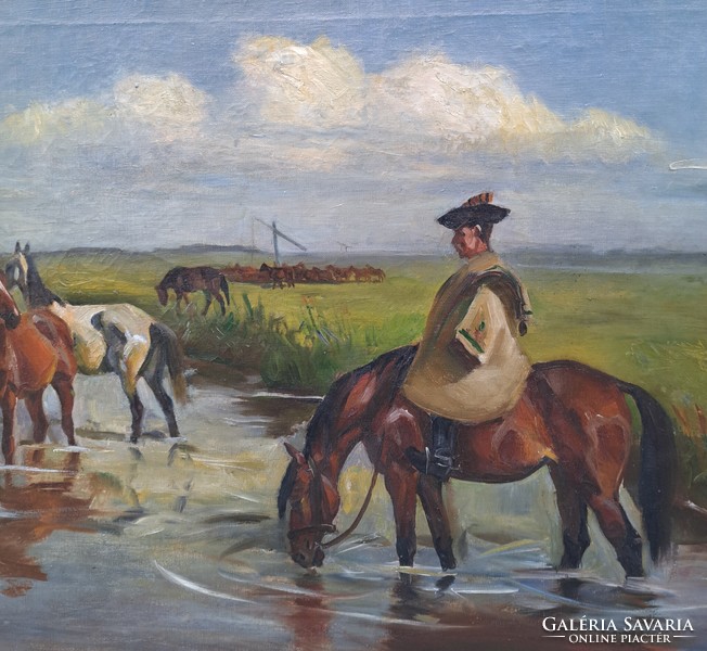 Korda Béla (1899-1972) : Itatás, 75x100 cm.