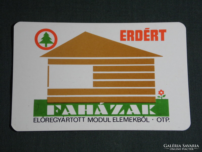 Card calendar, Erdért wood industry processing company, Budapest, graphic artist, wooden houses, 1976, (5)