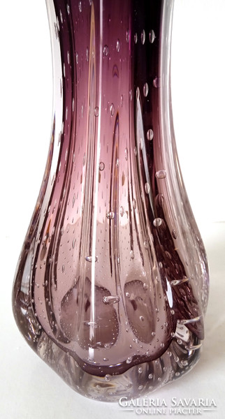 Archimede Seguso, Murano, burgundy, buborék mintás, sommerso váza 1970
