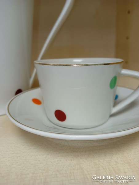 Hollóházi retro polka dot two-person coffee set with spout