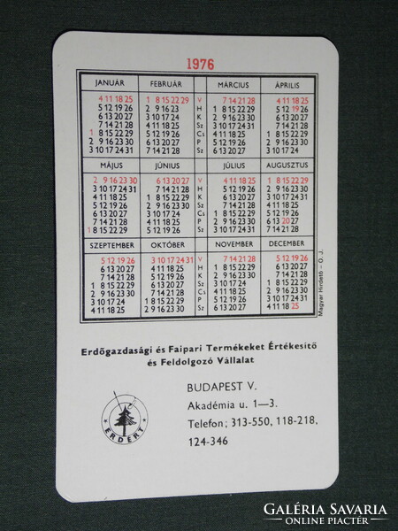 Card calendar, Erdért wood industry processing company, Budapest, graphic artist, wooden houses, 1976, (5)