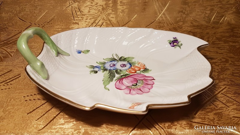 I discounted it! Herend large, leaf-shaped porcelain offering, with beautiful flowers, special