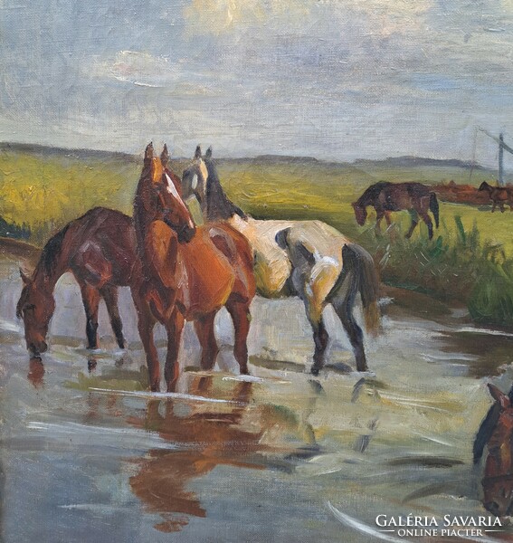 Korda Béla (1899-1972) : Itatás, 75x100 cm.