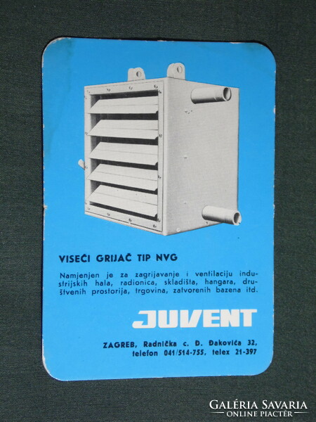 Kártyanaptár, Jugoszlávia, Horvát, Zágráb, Juvent fűtőtest gyártó vállalat ,1976,   (5)