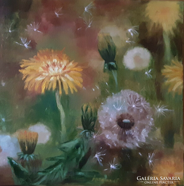 Antiyipina galina: dandelion in the wind. Oil painting, canvas. 50X50cm