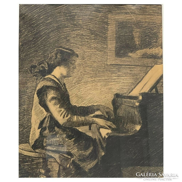Gábor Jenő (1893-1968): Zongorázó hölgy (Macus játszik) F00594
