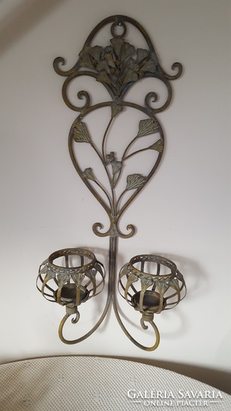 Antique, wrought iron type wall sconce, candle holder 67cm.