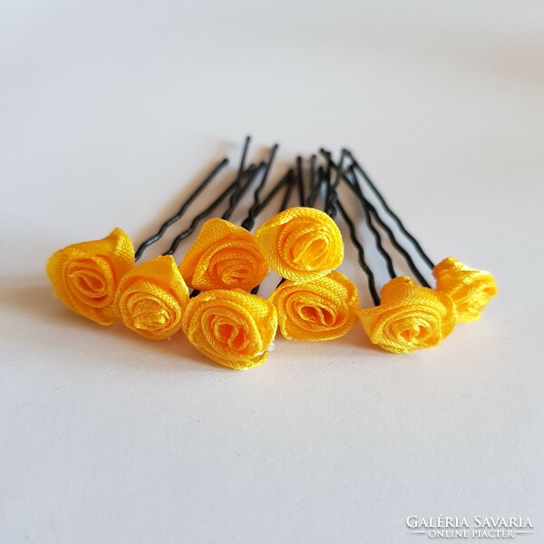 New, sunny yellow satin rose hairpin, hair ornament
