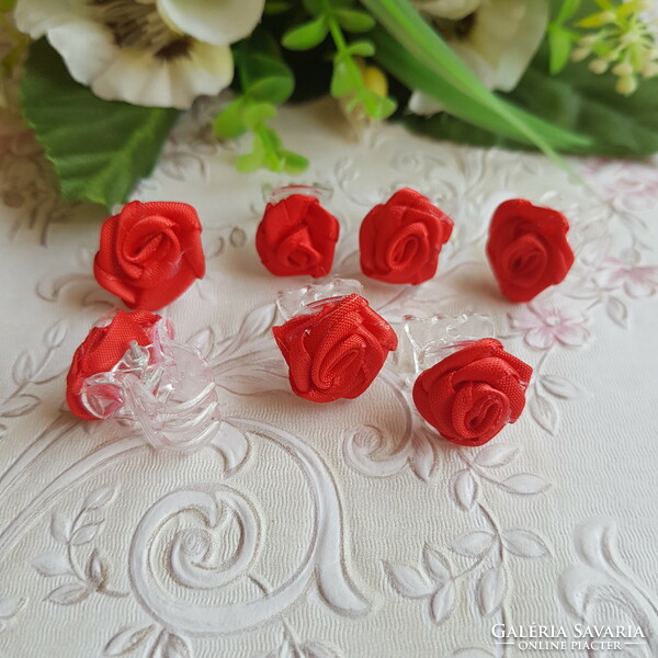 New, red satin rose clip, hair clip, hair ornament