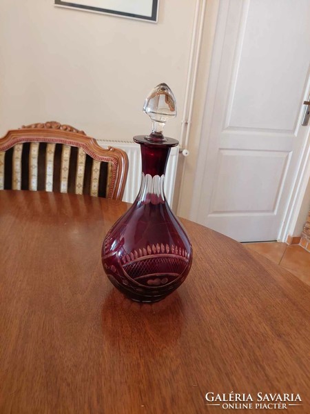 Crystal burgundy liqueur bottle