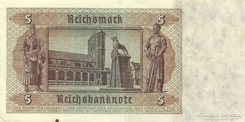 5 reichsmark horogkeresztes 1942 Németország 3