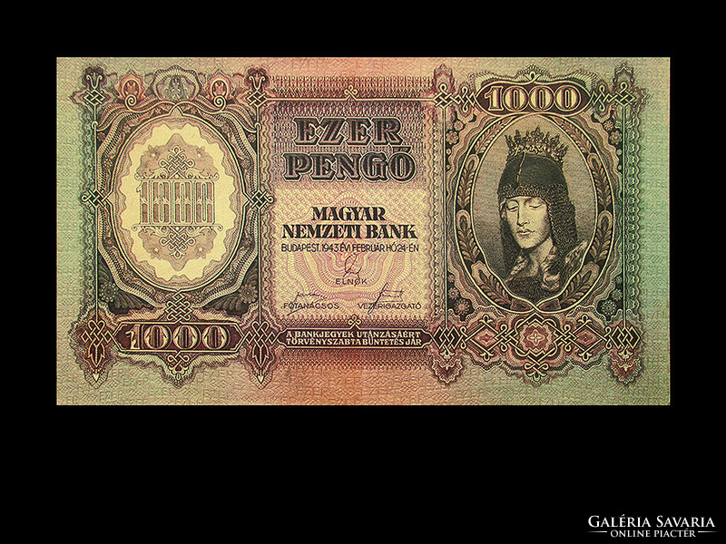 1000 Pengő - 1943 - great banknote ..The so-called Member of Veszprém line 3! Ef++