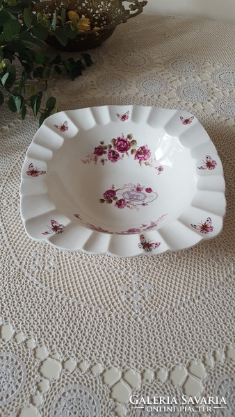 Vintage rózsás és pillangós porcelán kínáló,asztalközép