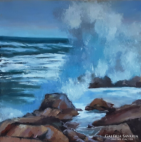 Antiypina galina: breaking waves. Oil painting, canvas, painter's knife. 58X58cm