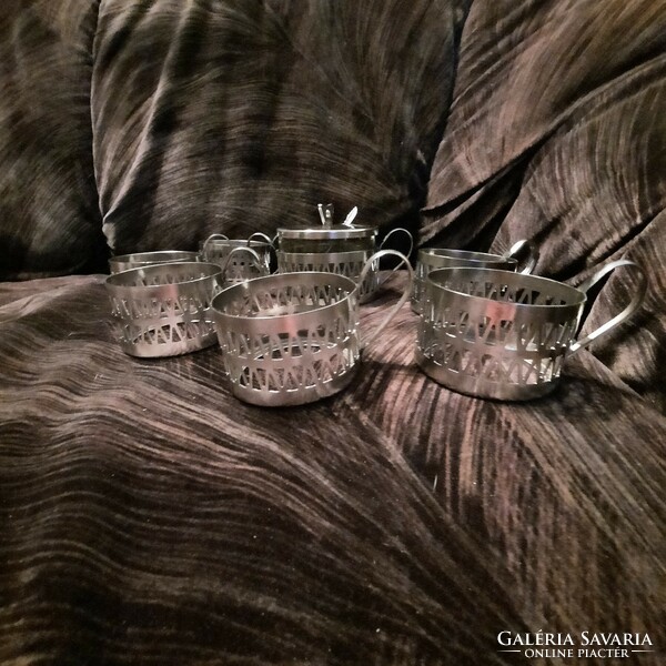 Openwork metal cups, metal sugar bowl, without glass insert