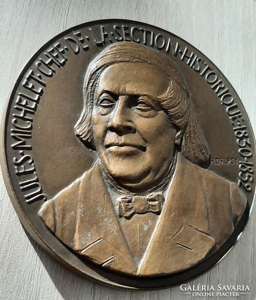 Levéltár Párizs 1950 bronz emlékérem , plakett JULES MICHELET A Történelmi részleg vezetője