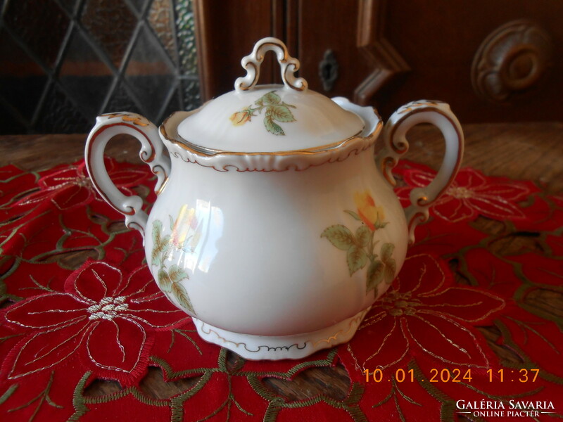 Zsolnay yellow rose pattern sugar bowl i