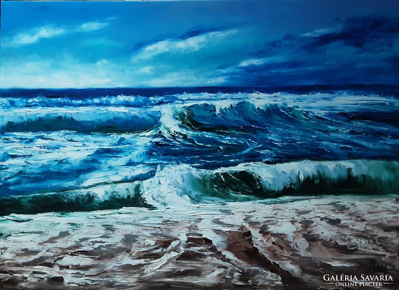 Antyipina Galina: Tengeri hullám. Olajfestmény, vászon, festőkés. 50x70cm
