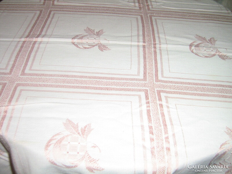 Beautiful antique vintage fruity pastel pink damask tablecloth