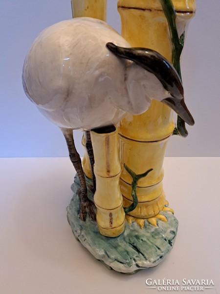 Huge, rare!Czechoslovak royal dux porcelain majolica gray heron with bamboo floor vase ornament