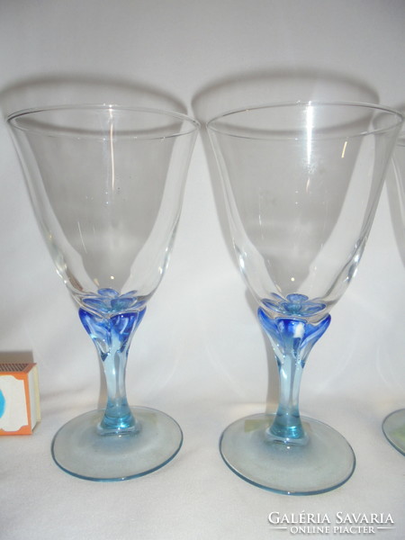Five old, pale blue glass goblets and glasses - together