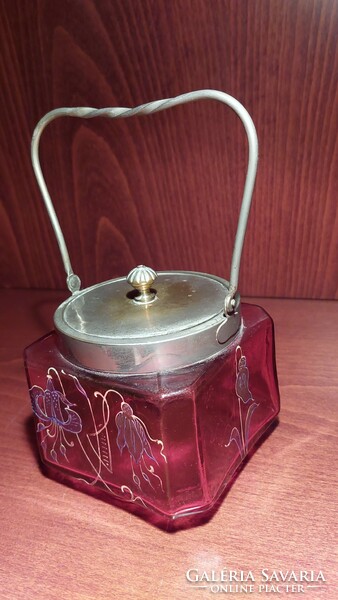 Old glass sugar container, thick, metal lid