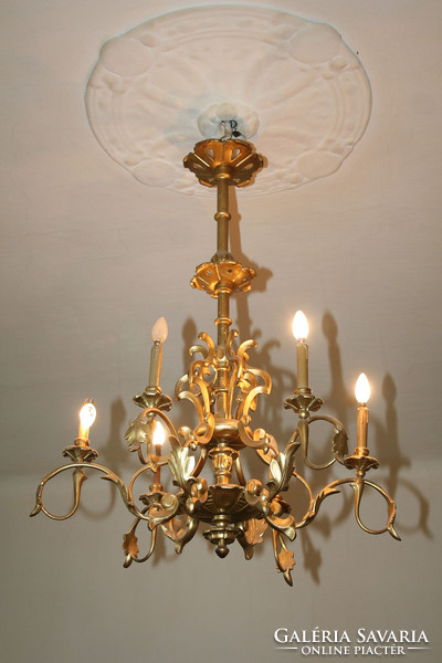 Six-armed gilded wooden chandelier 115x85cm -- six-armed six-armed carved wooden ceiling lamp