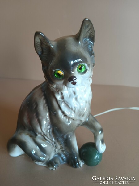Vintage porcelán cica világítós szemű lámpa. Alkudható
