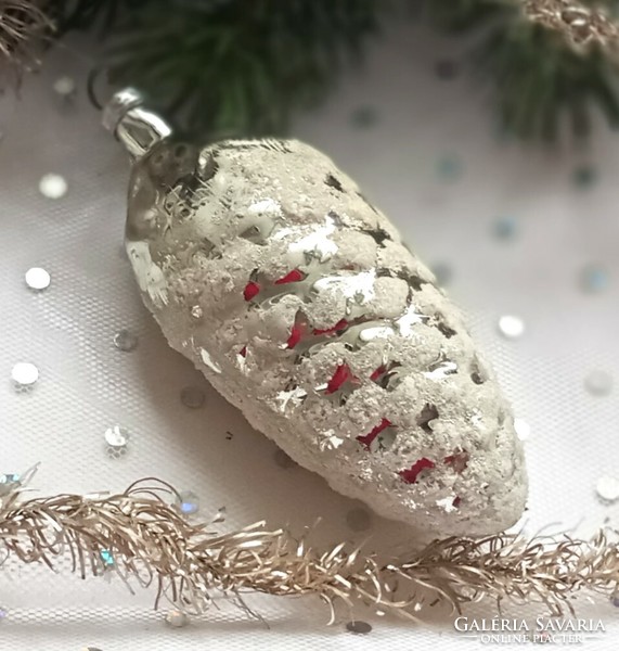 Régi ezüst toboz karácsonyfa dísz 8.5cm