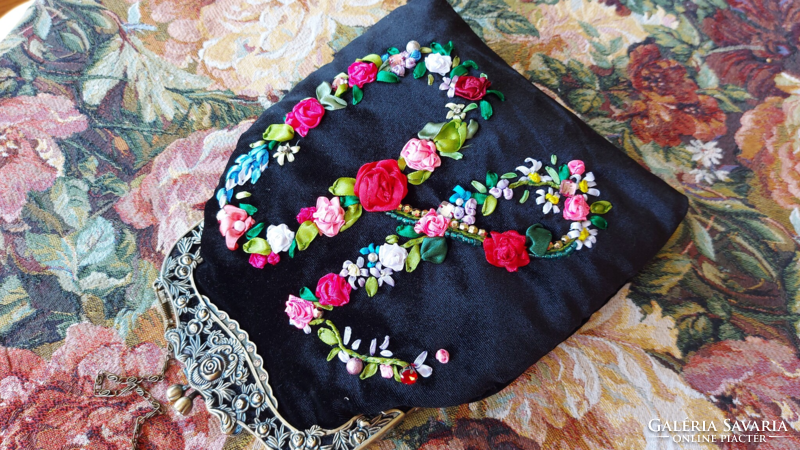 Bag with embroidery. Silk ribbon embroidery.