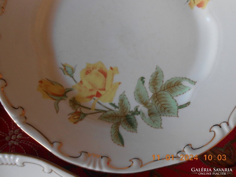 Zsolnay sárga rózsa mintás lapos tányér