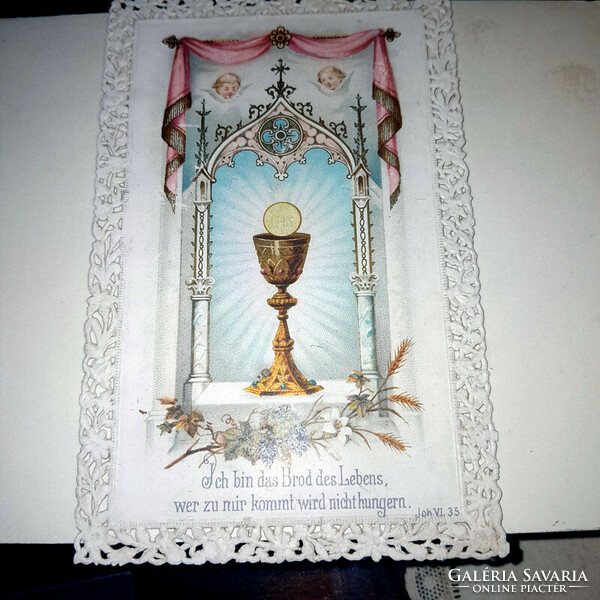 Gilded prayer book holy picture with angels with lace edge - 11.5X7.5 - Art&decoration