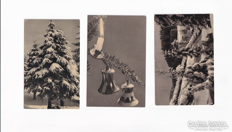 K:00 3db Karácsonyi mini képeslap Fekete-fehér 1960-as évek