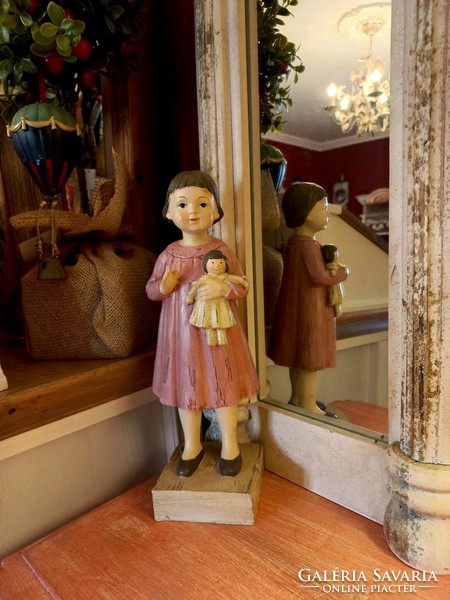 New! Decorative figure of a lovely little girl with a doll in her hands 28 cm