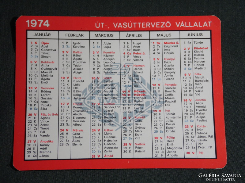 Card calendar, uvaterv út railway planning company, Budapest, name date, 1974, (5)