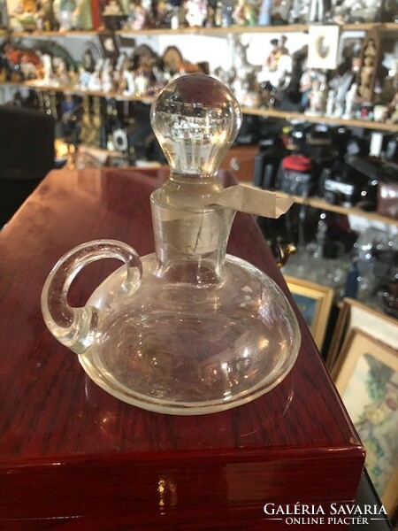 Glass polished decanter, 2.5 dl, old, excellent for collectors. 13 cm.