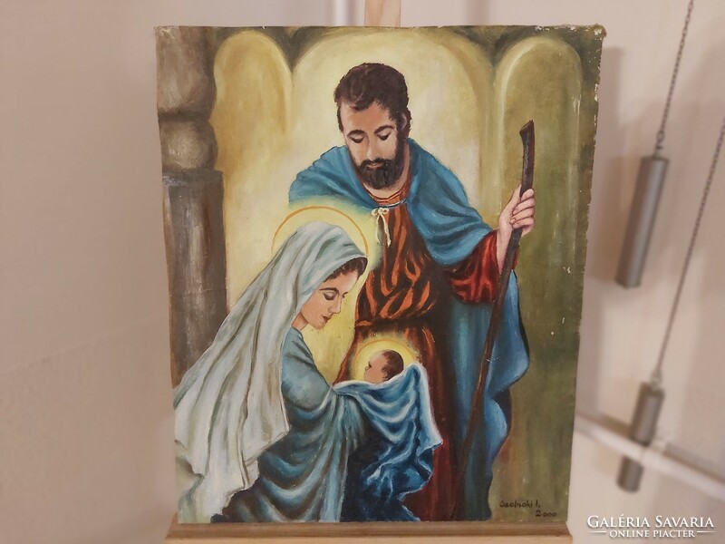 (K) Szignózott vallásos festmény 49x60 cm