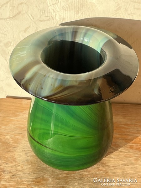 Green glass vase with kosta mark (u0003)
