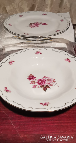 Wild rose-patterned Zsolnay porcelain 18-piece tableware in display case
