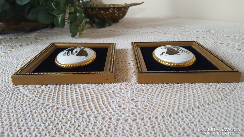 Old, hand-made silhouette porcelain pictures 2 pcs.