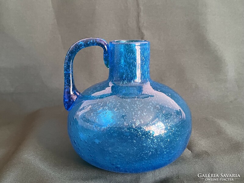 Kék színű buborékos üveg kancsó 14 cm (U0005)