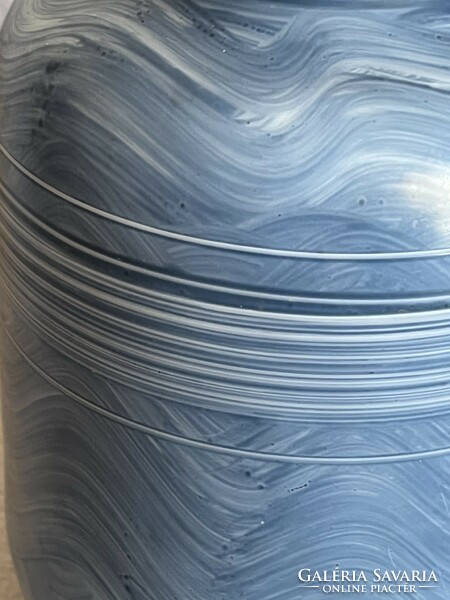 Blue wavy pattern glass vase with kosta boda mark (u0008)