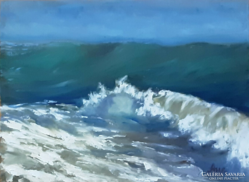 Galina Antiipina: the sea is rolling, oil painting, canvas, painter's knife, 30x40cm