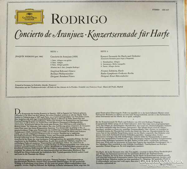 Rodrigo,Siegfried Behrend, Nicanor Zabaleta - Concierto De Aranjuez · Konzertserenade Für Harfe (LP)