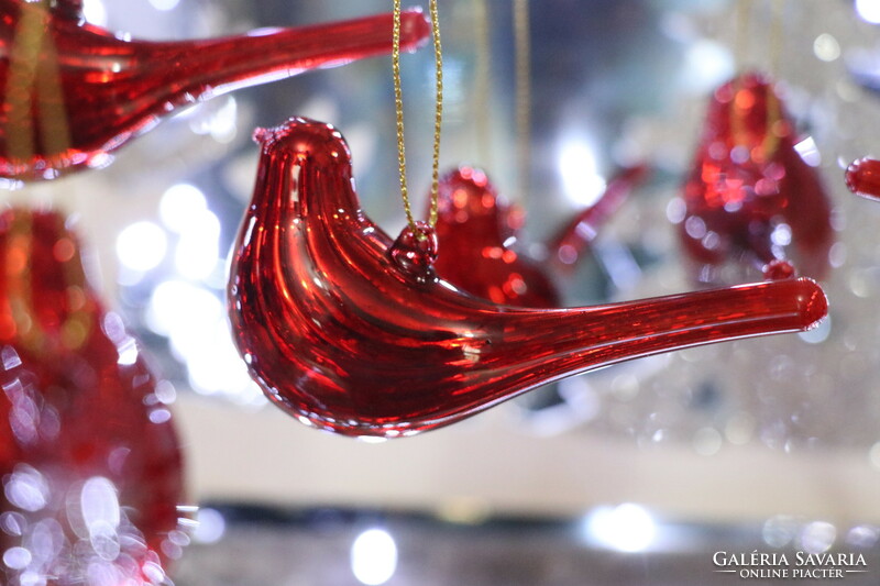6 Pieces red glass bird Christmas tree decoration iii.