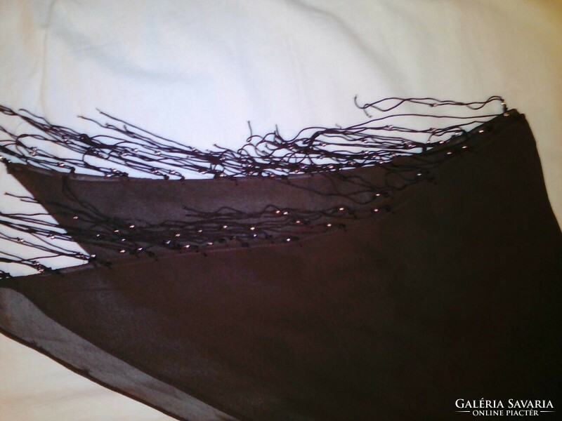 Brown muslin-like shawl with metal pearl fringes