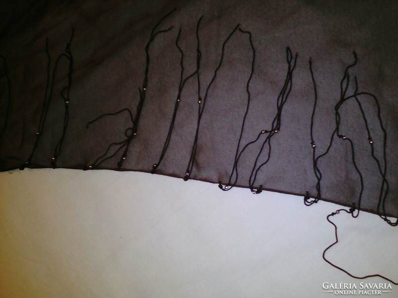 Brown muslin-like shawl with metal pearl fringes