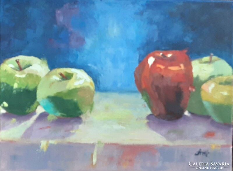 Antiipina galina: apples, oil painting, canvas, painter's knife, 30x40cm