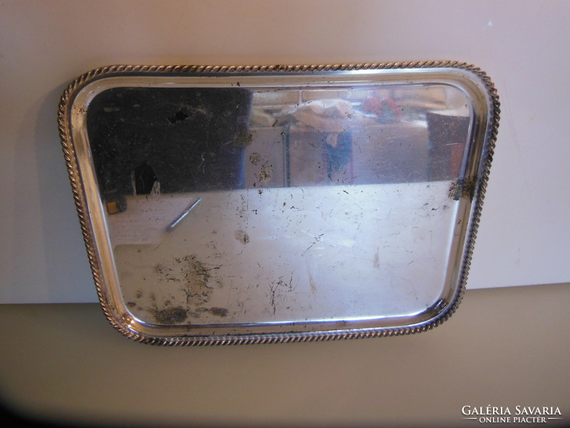 Tray - silver-plated - 23 x 18 cm - old - with rust spots