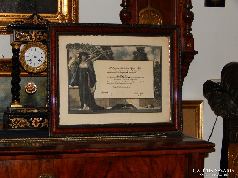 Lower town of Szeged diploma with Richard Geiger print and photograph together, circa 1930 in excellent condition